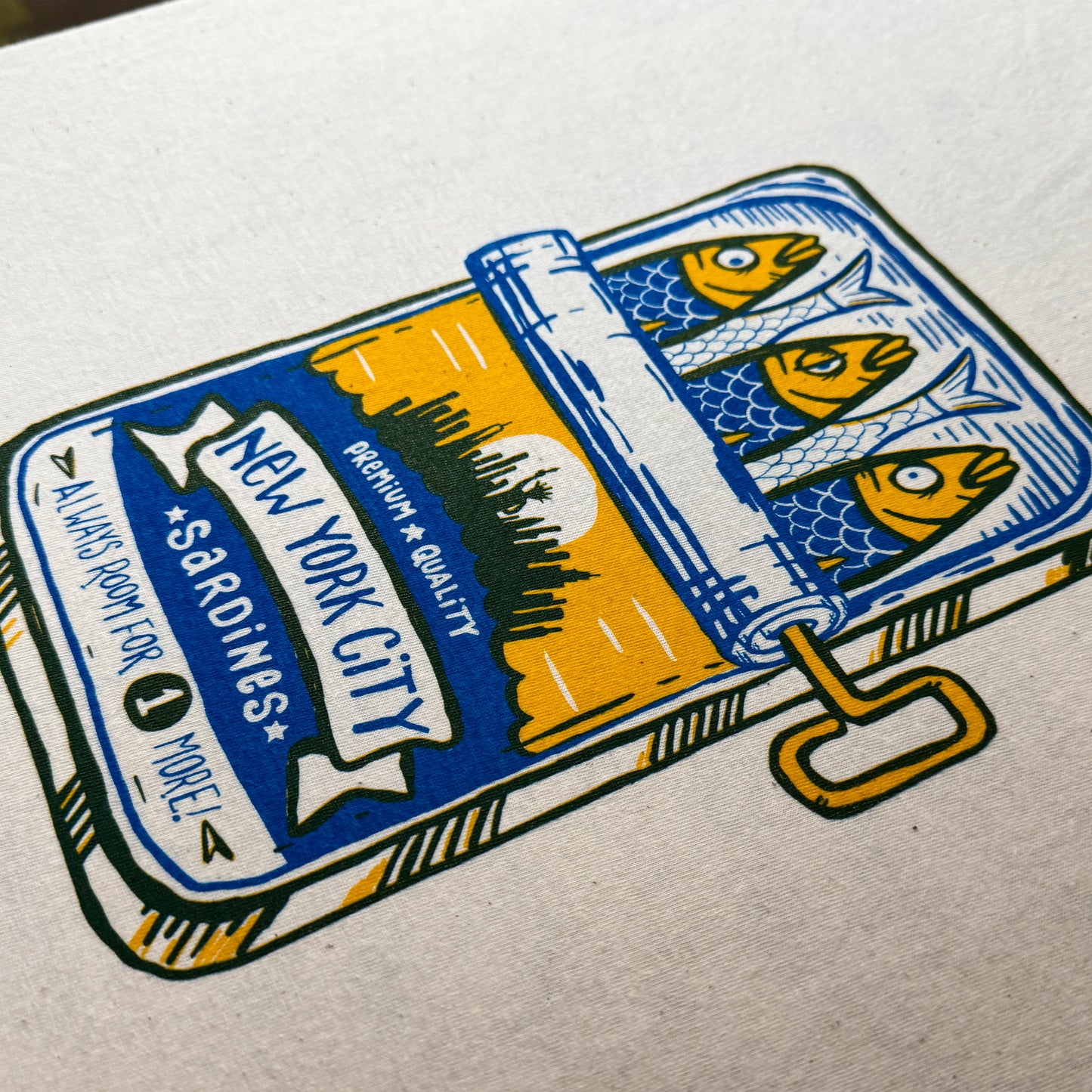 New York City SARDINES CAN Ringer Tee (original // hand printed // retro vintage style)