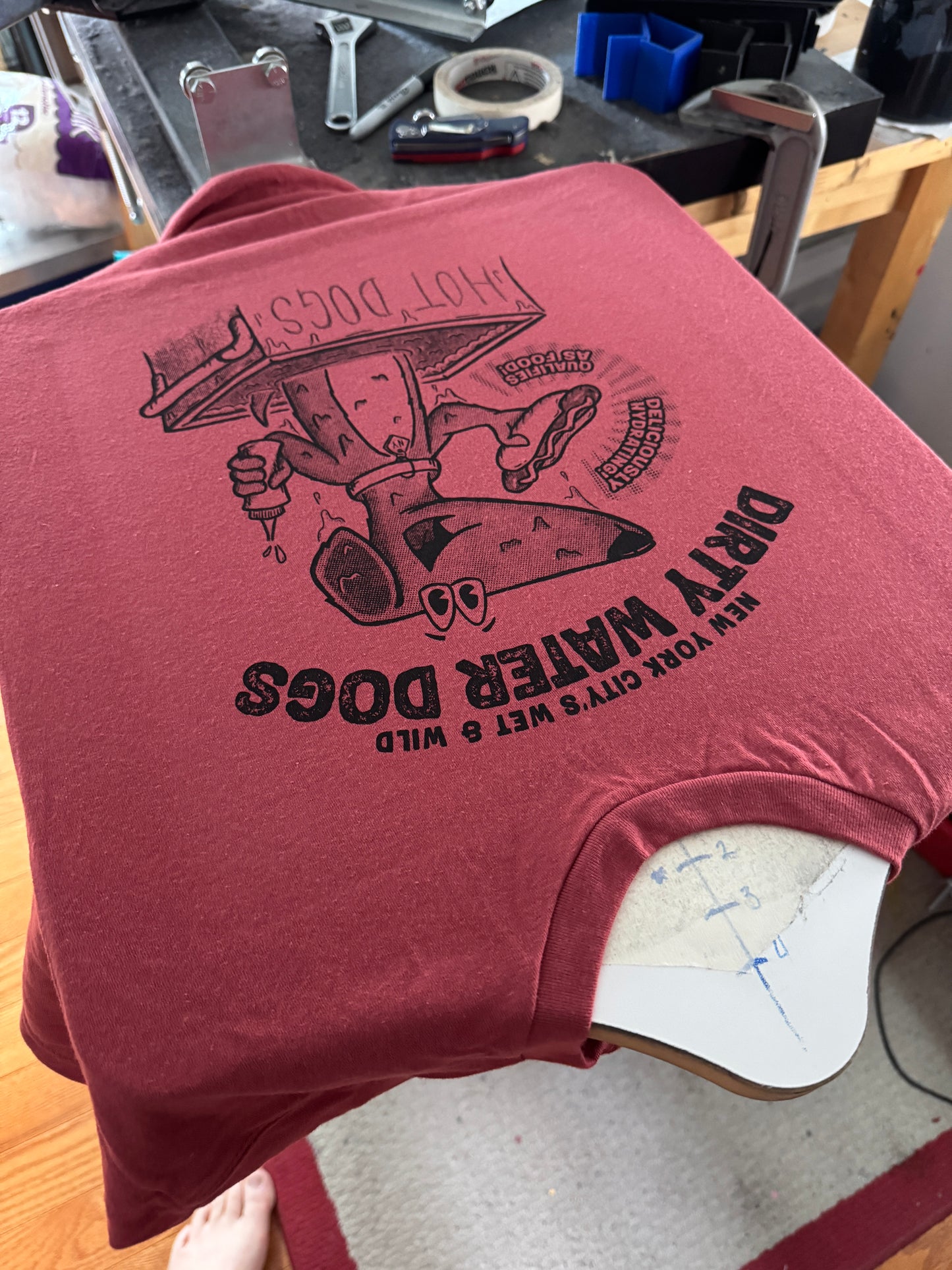 Dirty Water Dogs NYC Hot dog Shirt (Hand Drawn // Hand Printed)