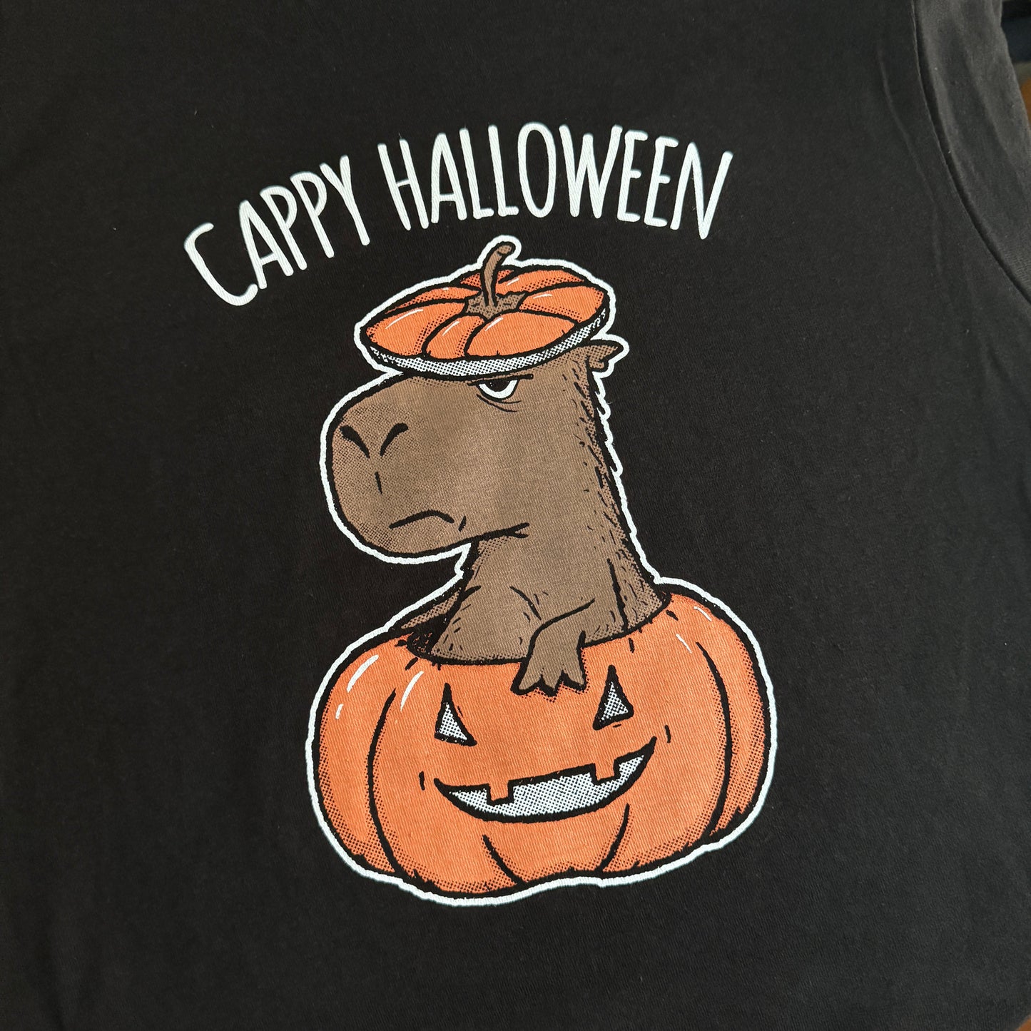 * LIMITED * Cappy Halloween t-shirt (Capybara in a Pumpkin // hand printed // original design)