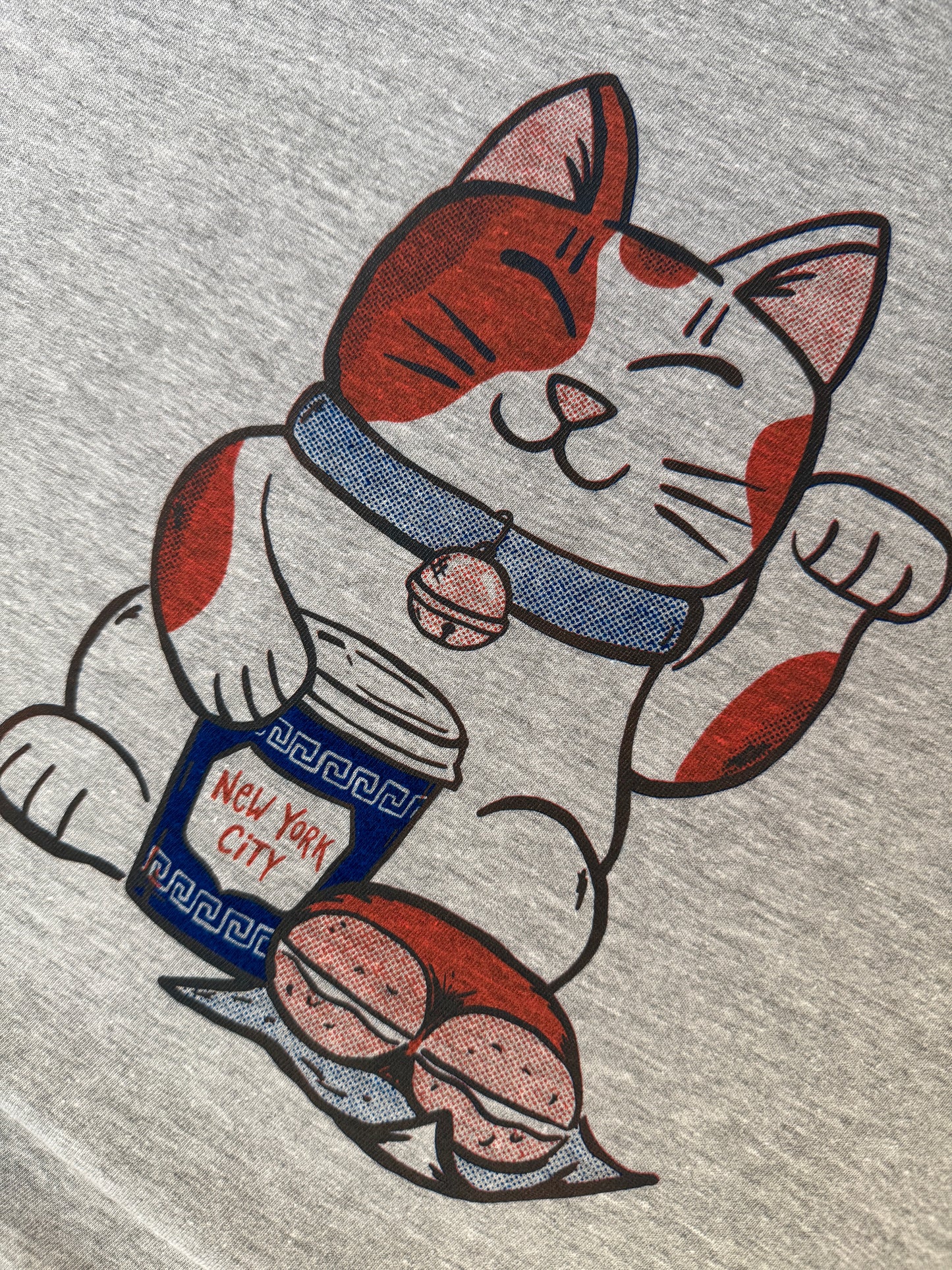 Lucky Bodega Cat with NEW YORK CITY Coffee and Bagel (original hand drawn design // hand printed)