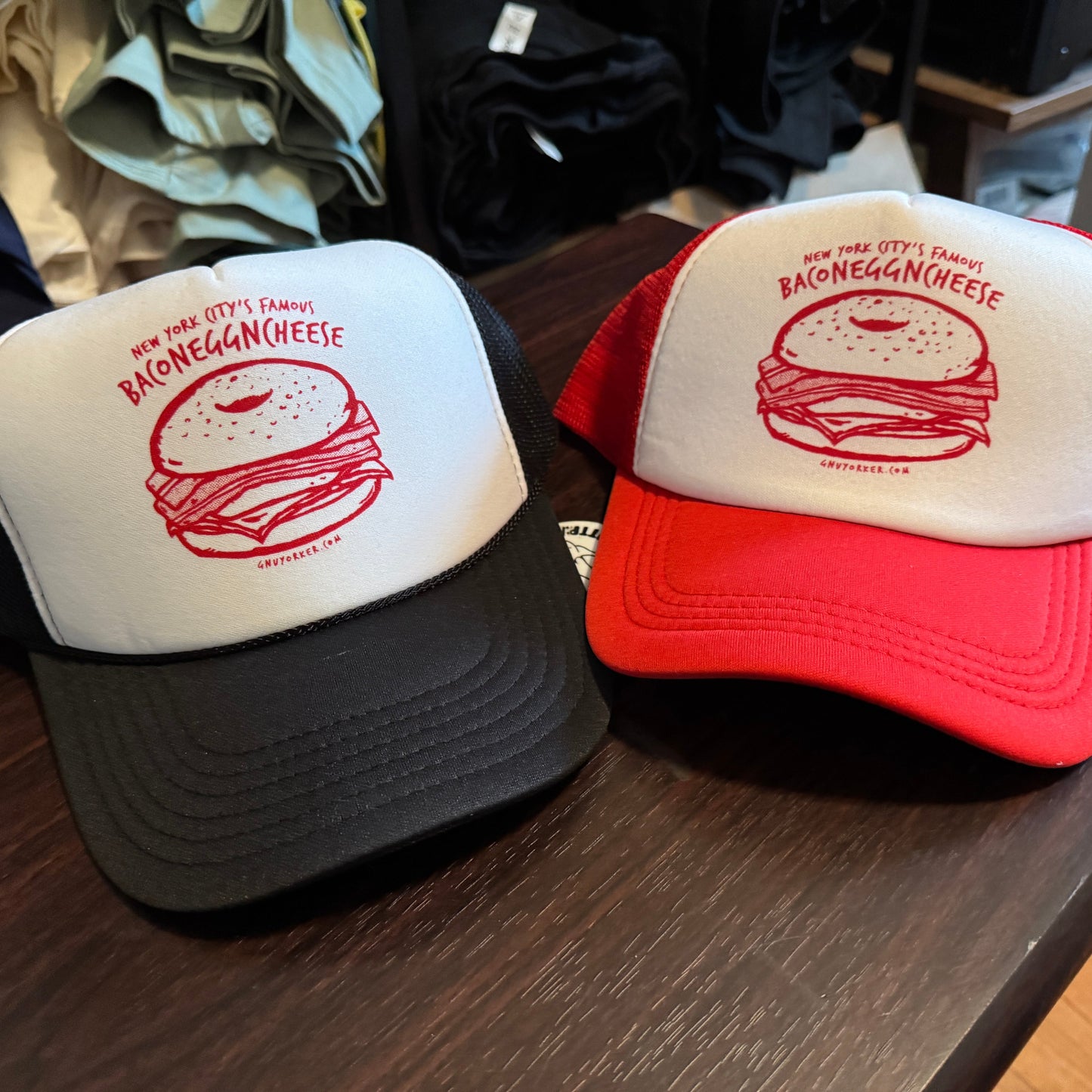 Bacon egg & cheese Trucker hat (NYC food // hand printed // original design)