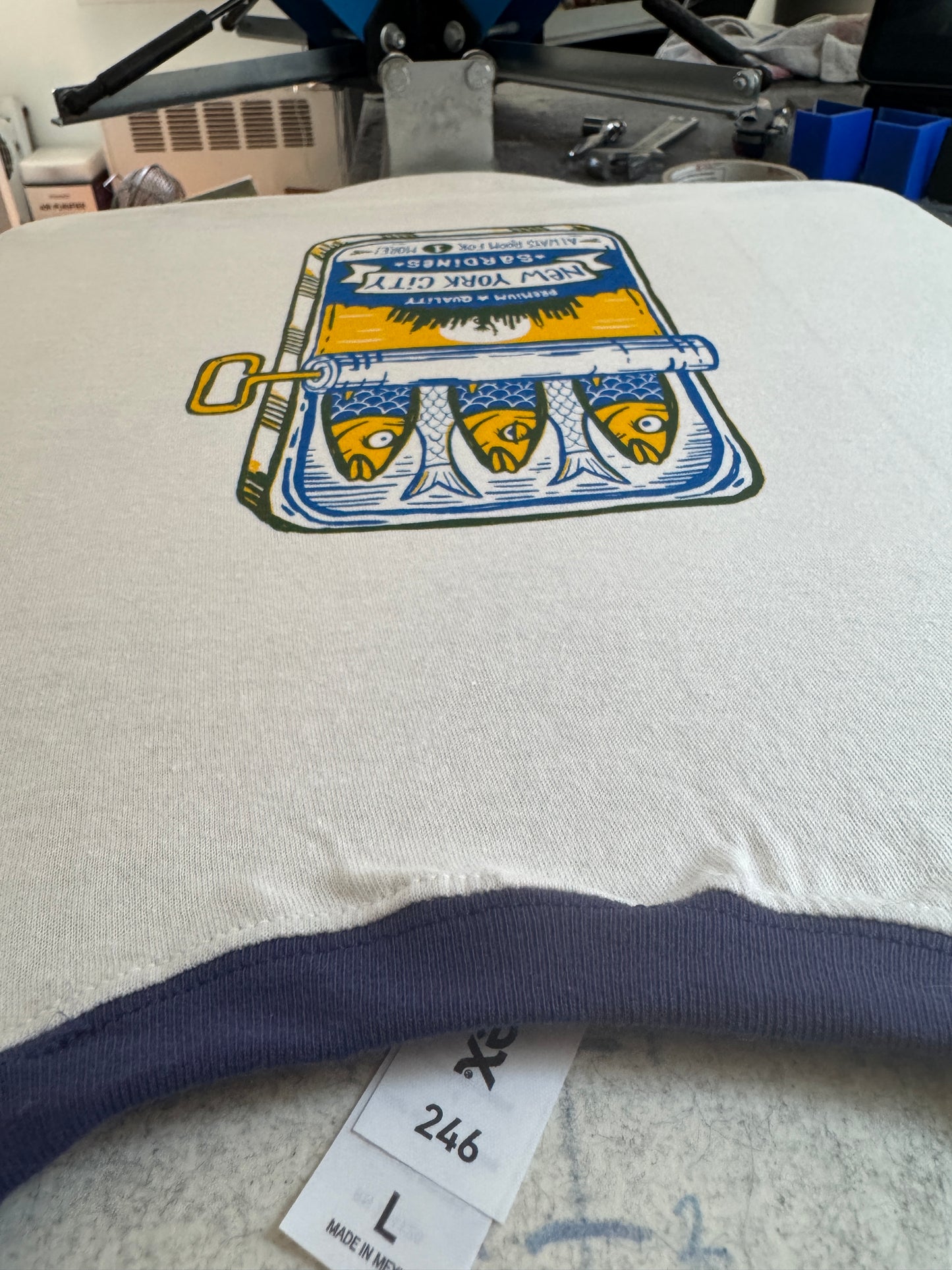 New York City SARDINES CAN Ringer Tee (original // hand printed // retro vintage style)