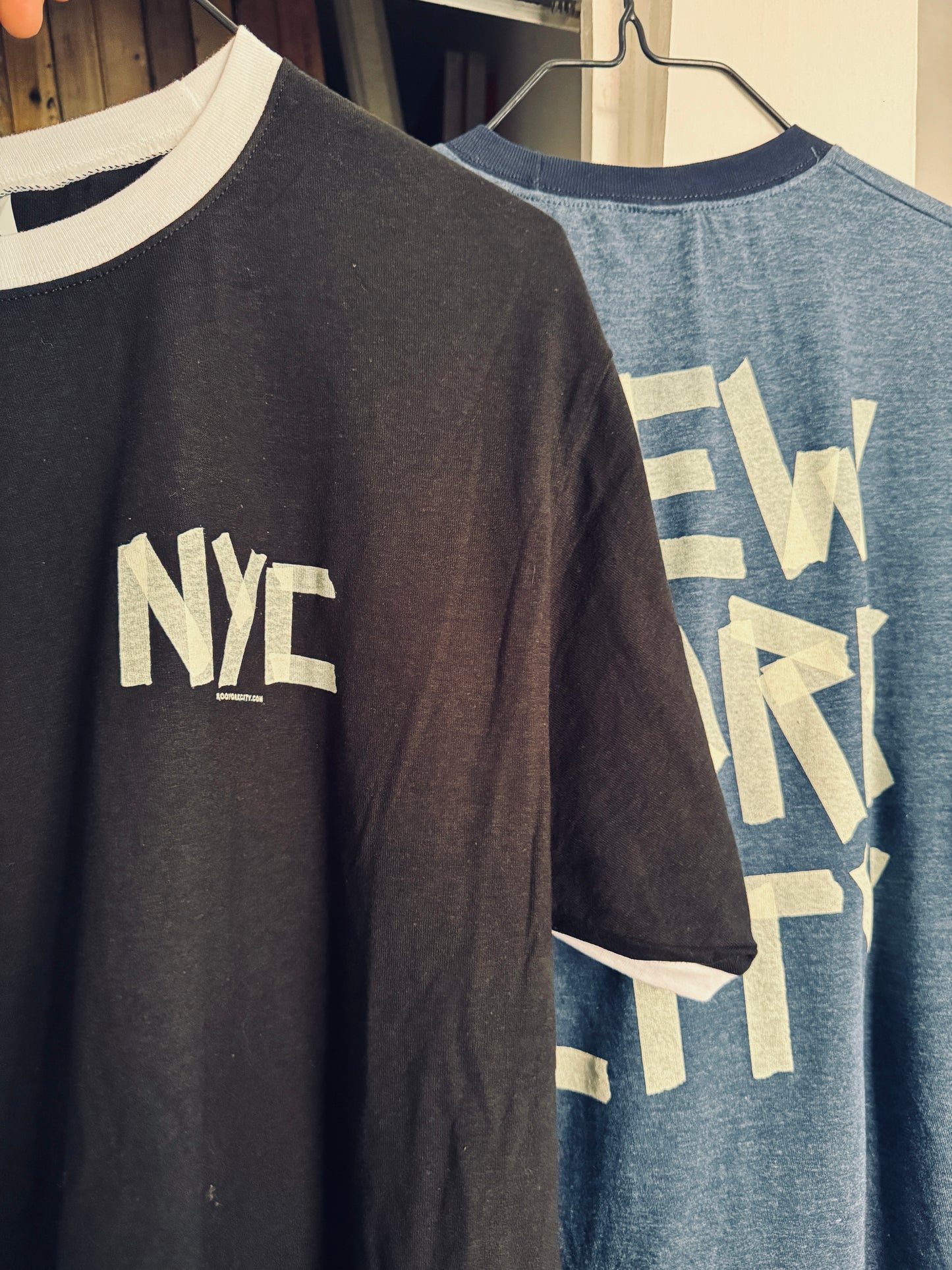 NYC Faux Masking Tape RINGER T-SHIRT (New York City // Original design // Hand Printed)