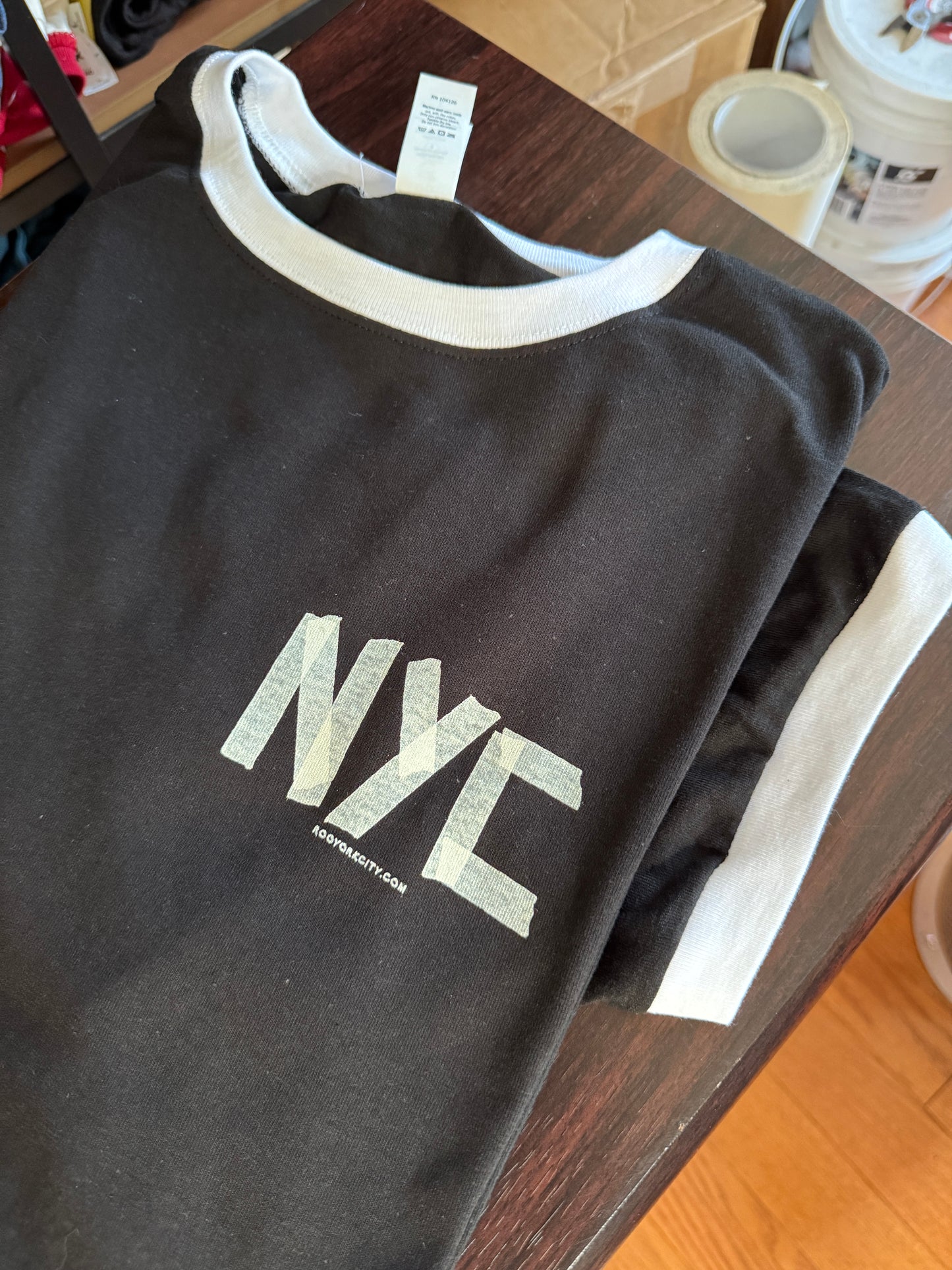 NYC Faux Masking Tape RINGER T-SHIRT (New York City // Original design // Hand Printed)