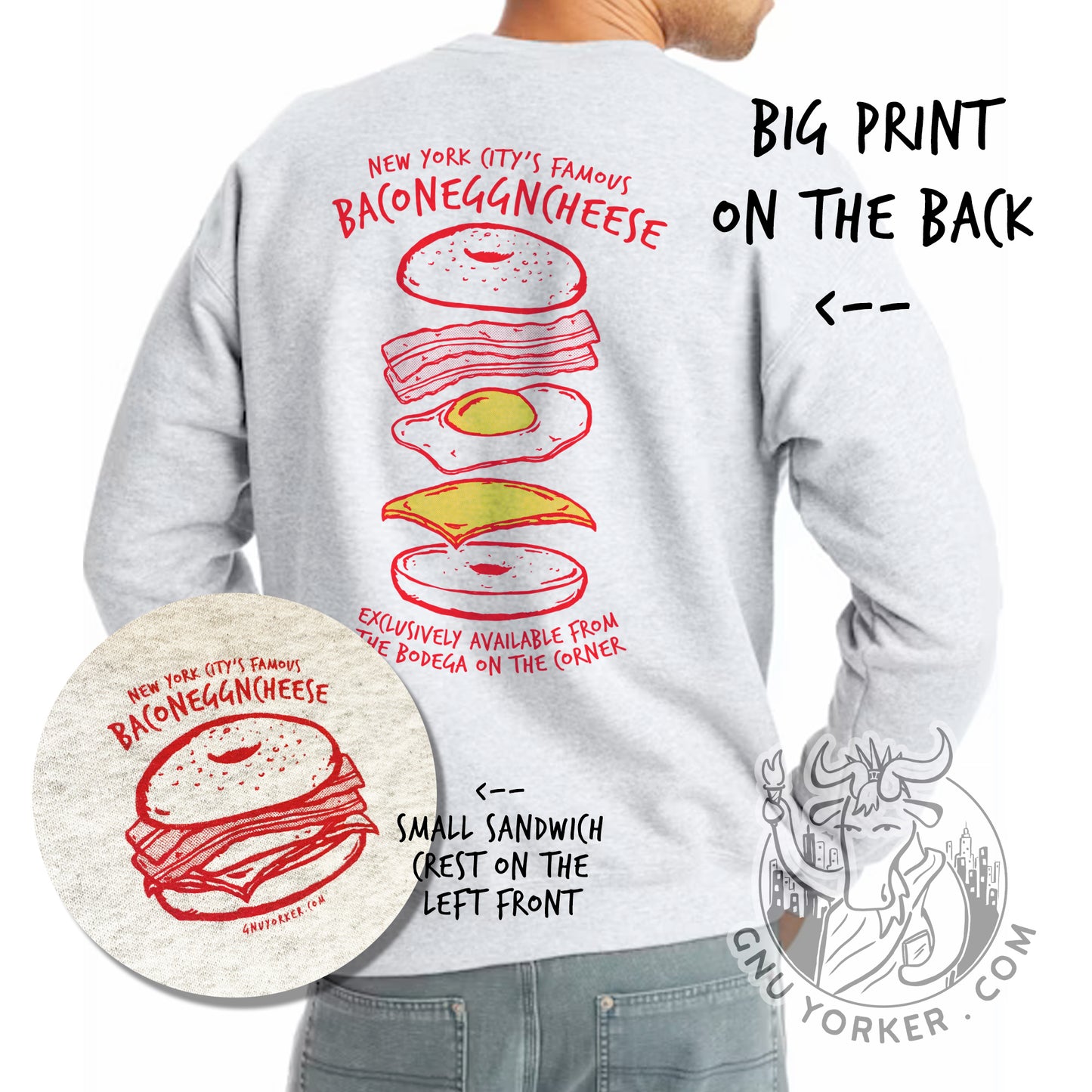 Bacon, Egg & Cheese Sweatshirt (Hand printed // original design)