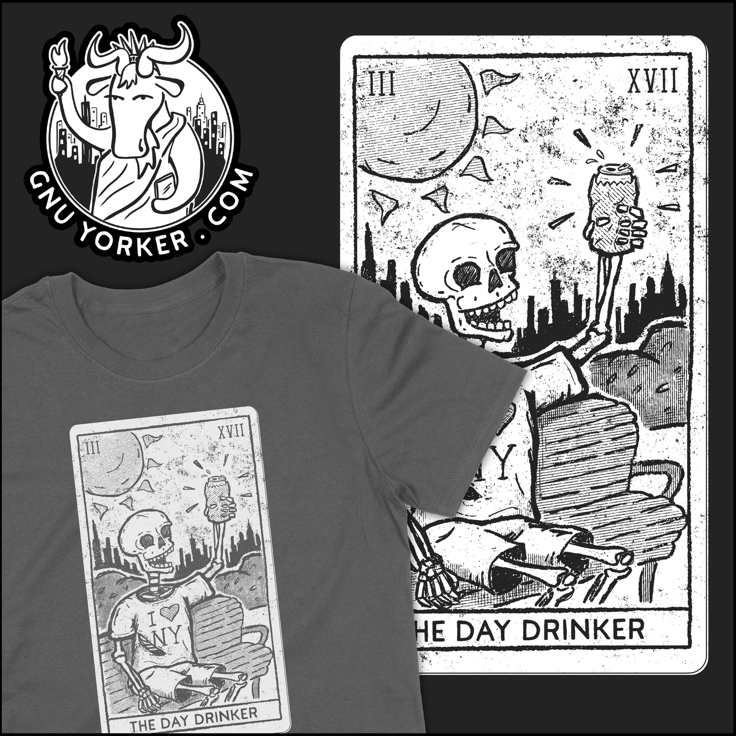 The Day Drinker Tarot Card Shirt (New York City // St Patrick's Day // Original Hand Drawn design // Hand Printed)
