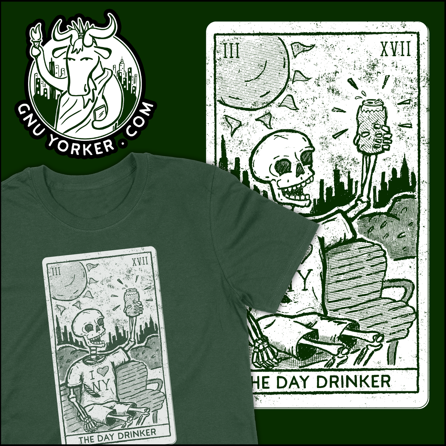 The Day Drinker Tarot Card Shirt (New York City // St Patrick's Day // Original Hand Drawn design // Hand Printed)