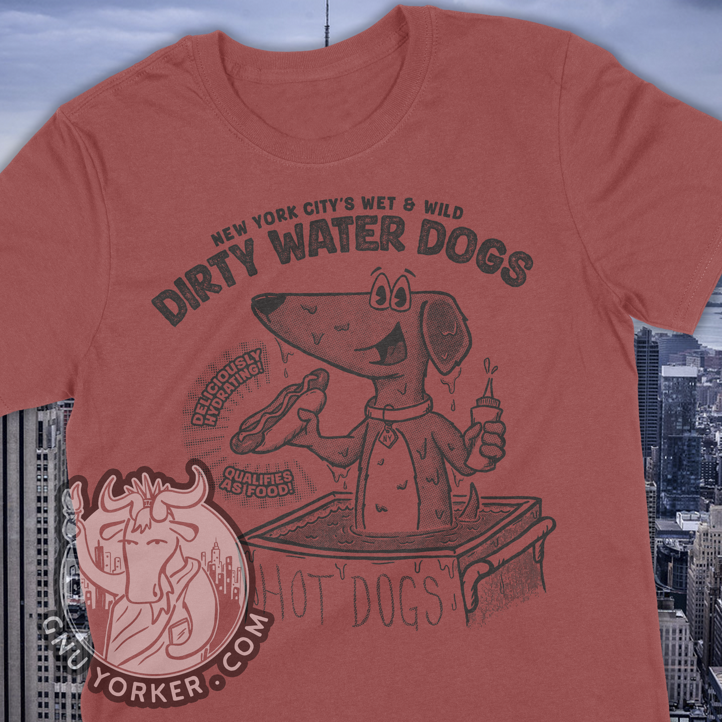 Dirty Water Dogs NYC Hot dog Shirt (Hand Drawn // Hand Printed)