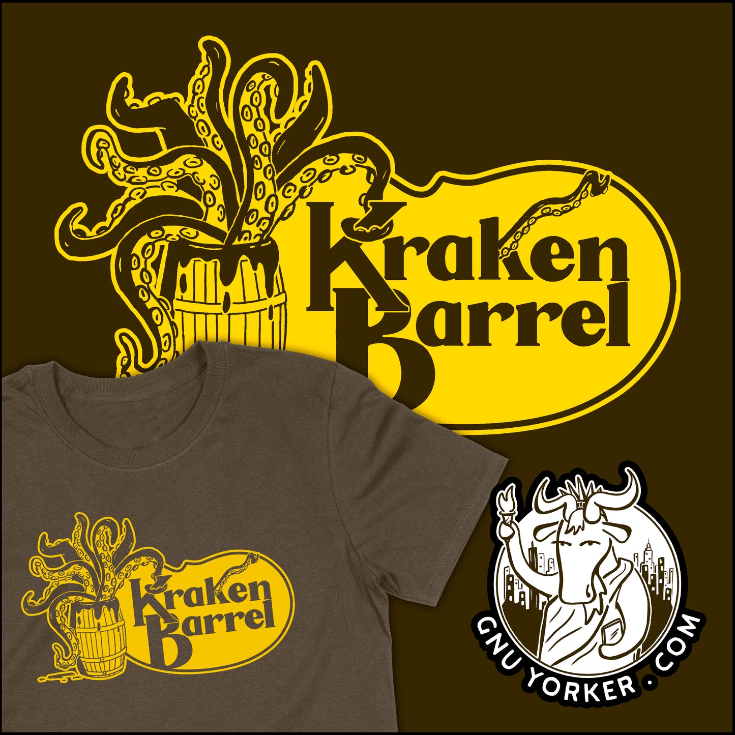Kraken Barrel (Cracker Barrel parody // hand printed // original design)