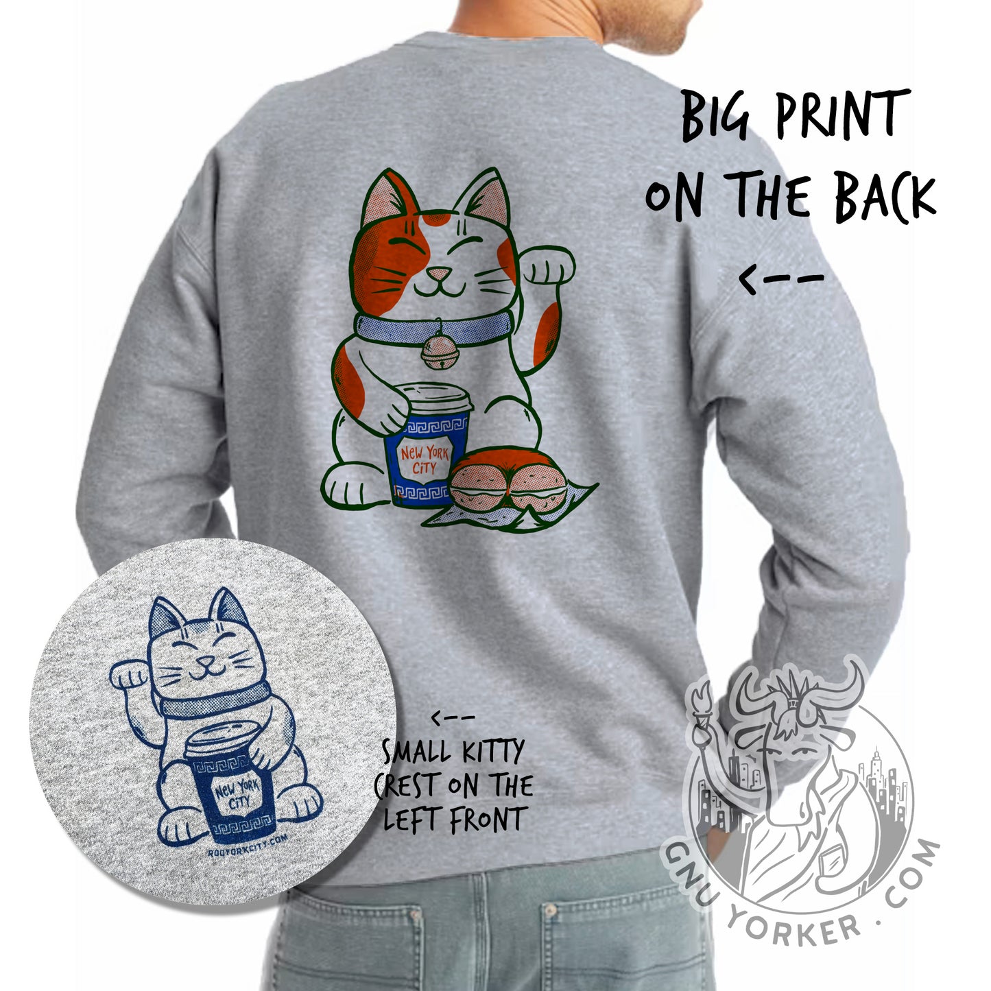 Lucky Bodega Cat Sweatshirt (New York City // Hand printed // original design)