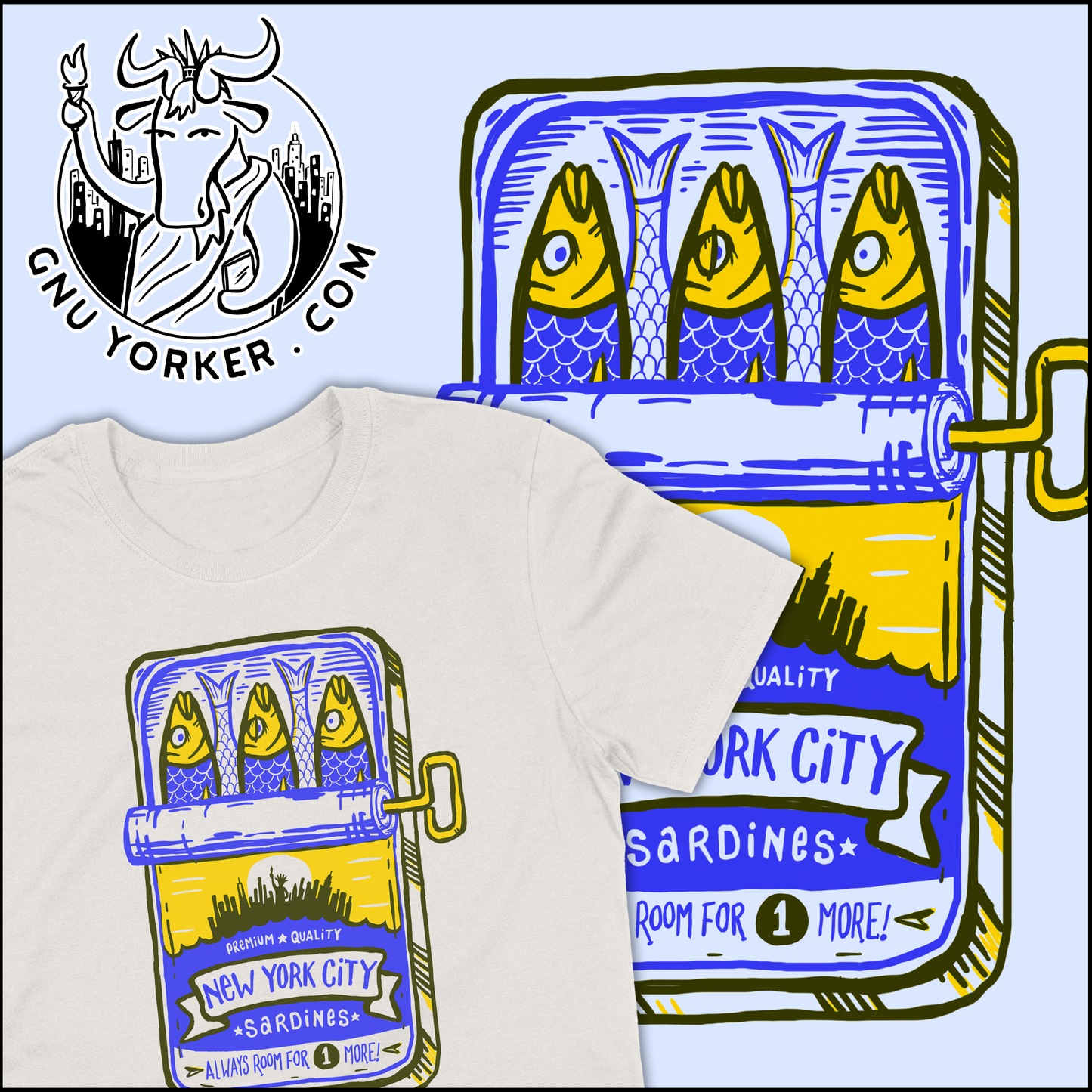 New York City SARDINES CAN (original // hand printed // retro vintage style)