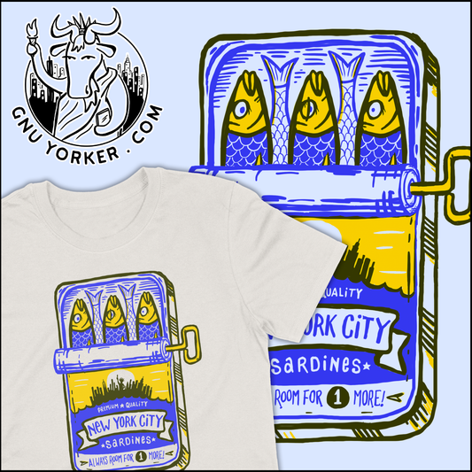 New York City SARDINES CAN (original // hand printed // retro vintage style)