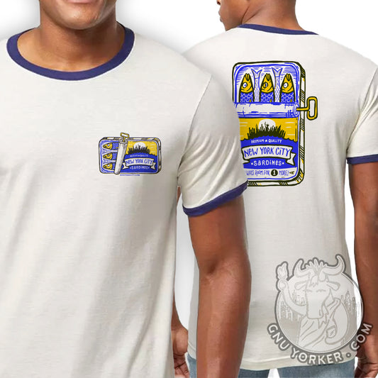 New York City SARDINES CAN Ringer Tee (original // hand printed // retro vintage style)