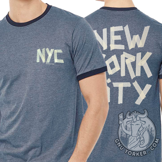 NYC Faux Masking Tape RINGER T-SHIRT (New York City // Original design // Hand Printed)