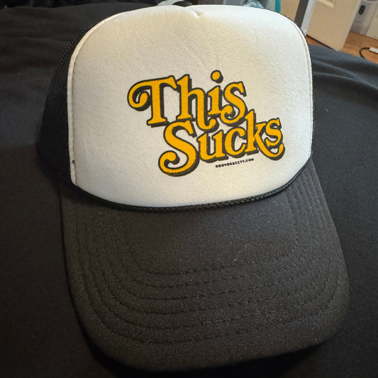 THIS SUCKS Trucker hat (hand printed // original design)
