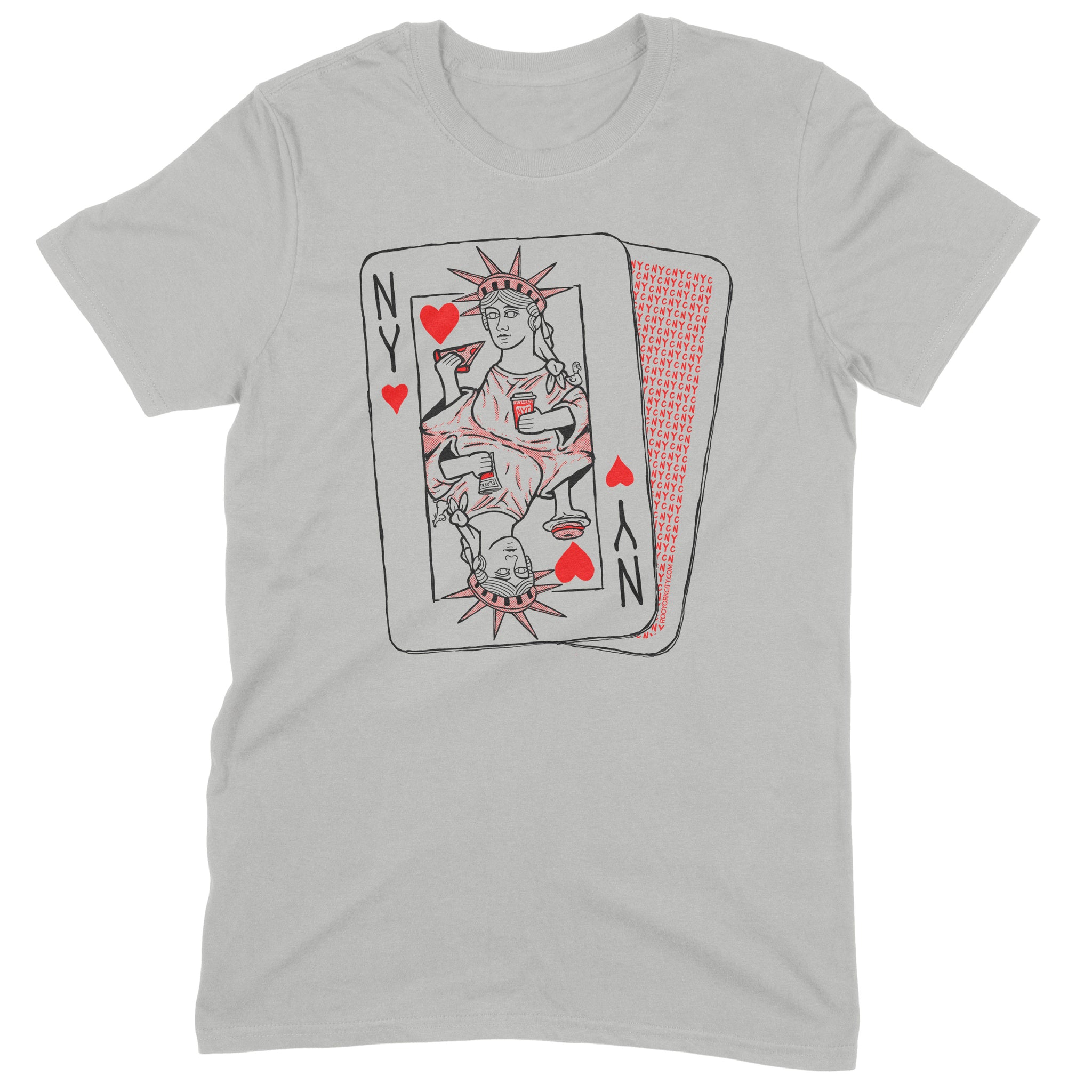 NYC Statue of Liberty Queen of Hearts Playing Card Shirt (Hand Drawn // Hand Printed)