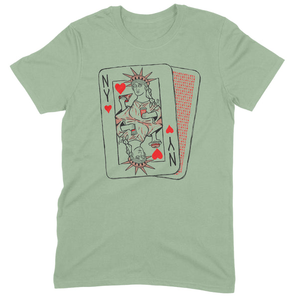 NYC Statue of Liberty Queen of Hearts Playing Card Shirt (Hand Drawn // Hand Printed)