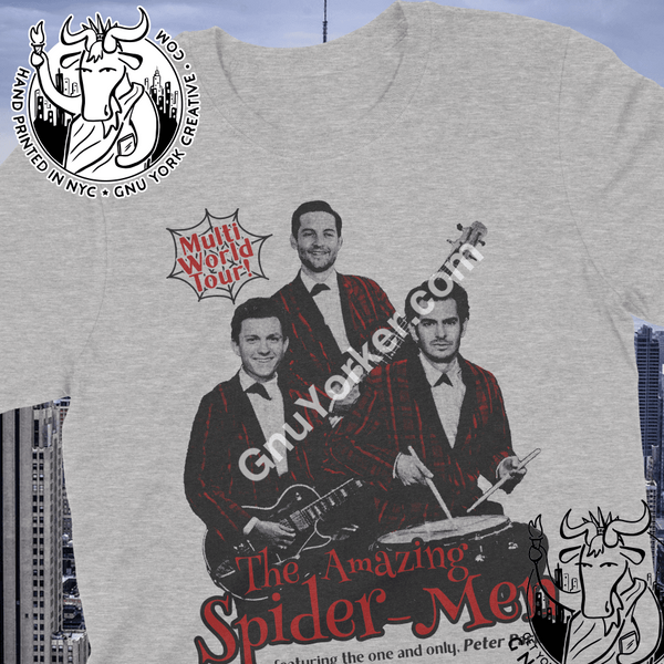 Spider-Men Band Shirt (Tom Holland Tobey Maguire Andrew Garfield) Small / Heathered Grey-Ish No