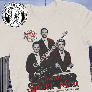 Spider-Men Band Shirt (Tom Holland Tobey Maguire Andrew Garfield) Small / Natural Cotton (Off White)